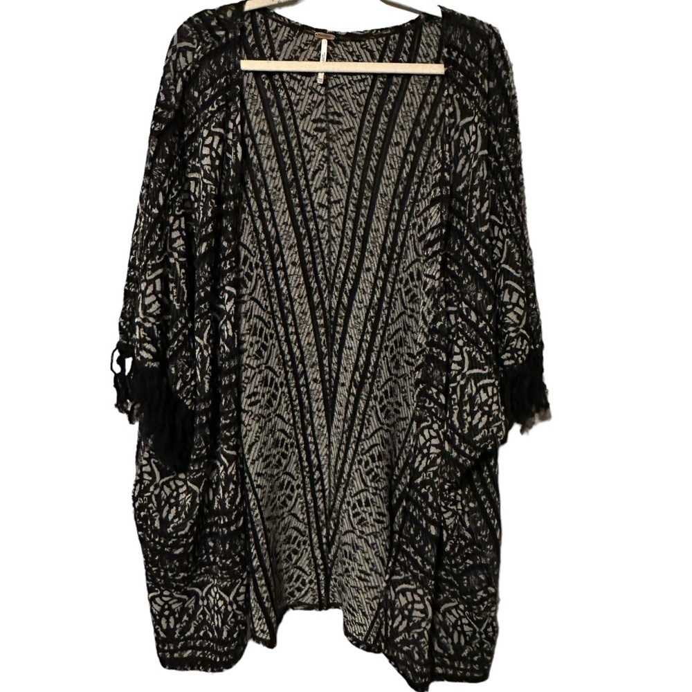 Free People Tapestry Fringe Kimono Cardigan Boho Whimsigoth Festival XS/S